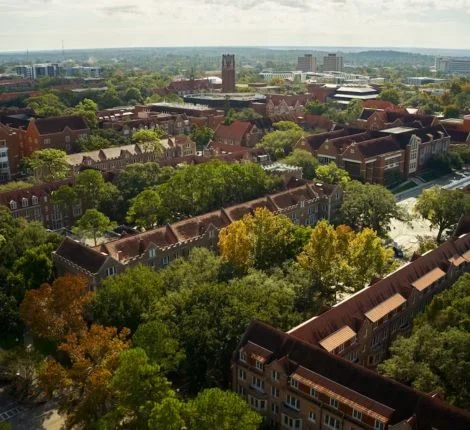 An aerial shot of UF's campus.